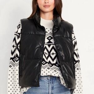 Faux Leather Black Puffer Vest